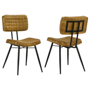  this dining side chair is a striking addition to any dining space. Upholstered in hand-dyed genuine goat leather