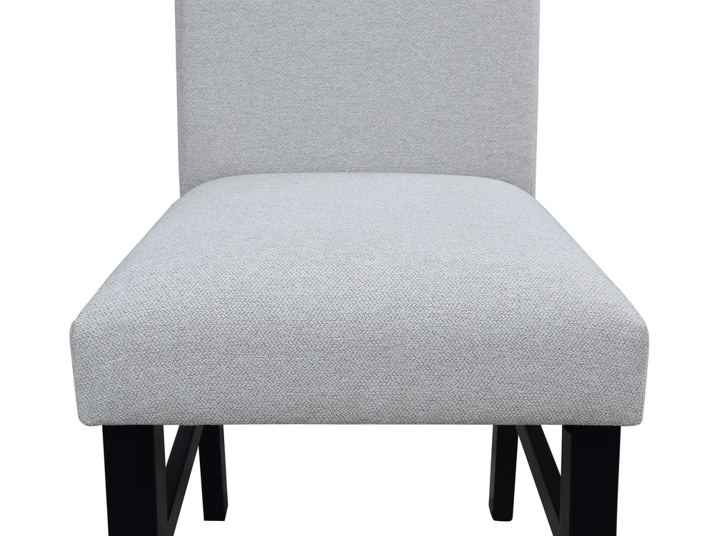 This dining group is the perfect blend of modern elegance and functionality. The sleek round tabletop with a marble-like finish offers a chic and refined aesthetic, while the bold black legs provide a striking contrast, adding visual interest to your dini