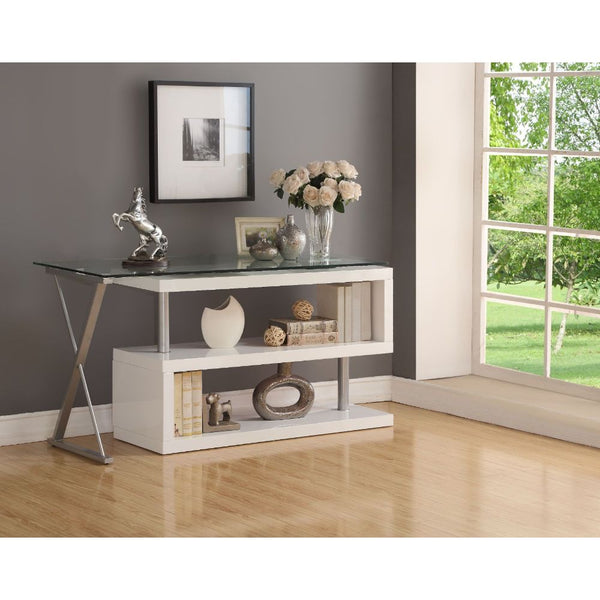 Buck - Desk - White High Gloss & Clear Glass