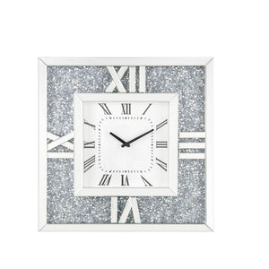 This Noralie square wall clock is covered in beveled mirrored panels that highlight its glamorous style. Featuring crushed acrylic faux diamonds that will naturally attract the eye. Durable engineered wood supports the frame. The clock face comes with a t