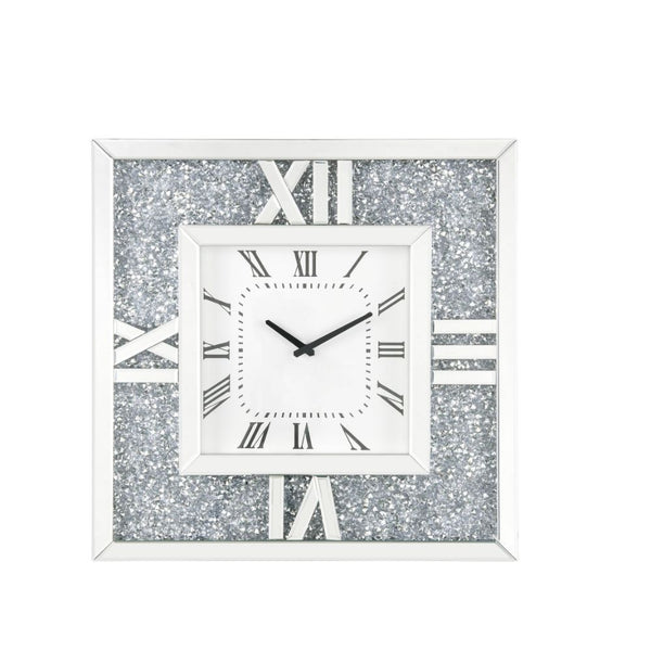 This Noralie square wall clock is covered in beveled mirrored panels that highlight its glamorous style. Featuring crushed acrylic faux diamonds that will naturally attract the eye. Durable engineered wood supports the frame. The clock face comes with a t