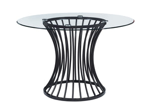  combining sleek design with timeless sophistication. The centerpiece is a striking glass-top table