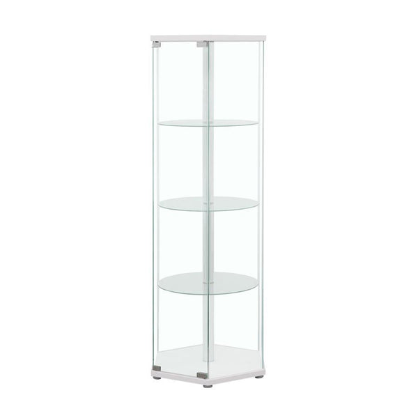 Zahavah - 4-Shelf Hexagonal Clear Glass Curio Cabinet - White