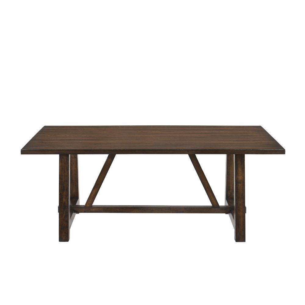 KD, Rectangular Table w/Trestle Base Wooden Fixed Table Top (No Leaves) 18+18mm MDF w/Knotty Oak Veneer Edging with Veneer, Profile: Straight, No Apron Trestle Base: 72mm Shaker Leg with 55mm Crossbar, Leg Size: 28-"<br/><br/><b>Product Features</b><ul><l
