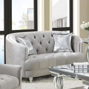 Avonlea - Upholstered Sloped Arm Loveseat Velvet - Pearl Silver