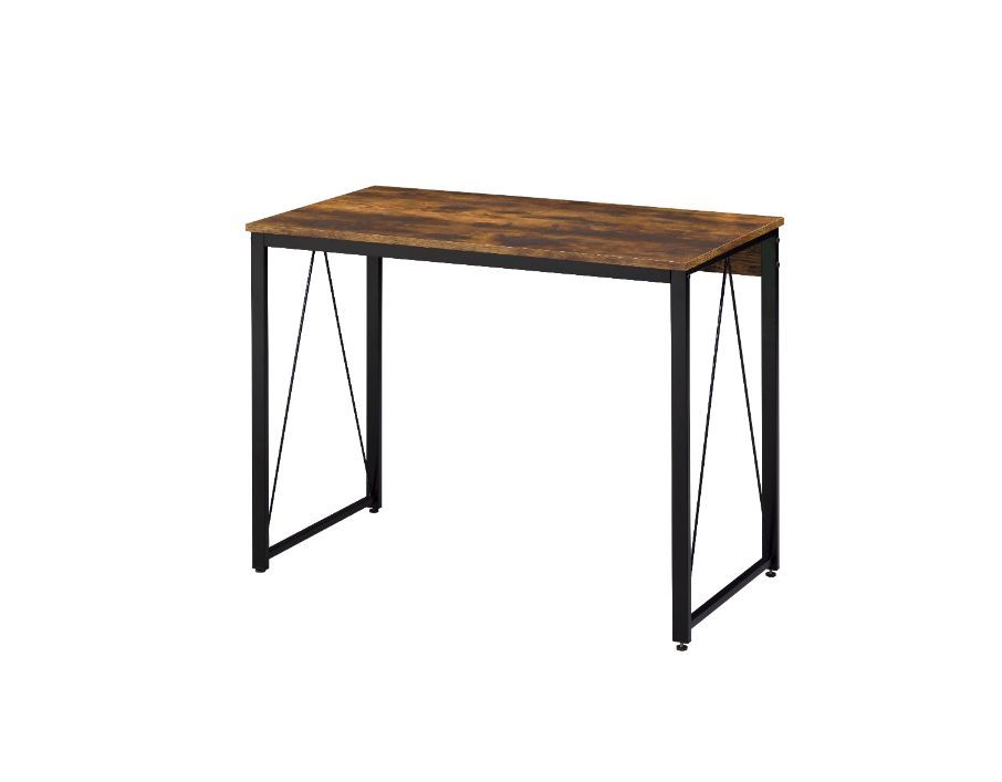 Simple, bold, and appealing, the Zaidin Desk will give your workplace a distinct look with rustic industrial style. Founded atop a black-finished metal base that is accented with reverse -"V-" shaped support, the distressed wooden table with minimal detai