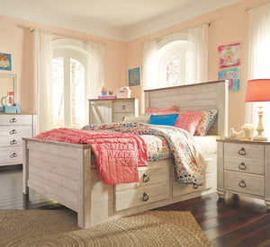 Willowton - Whitewash - Full Panel Bed with 2 Storage Drawers