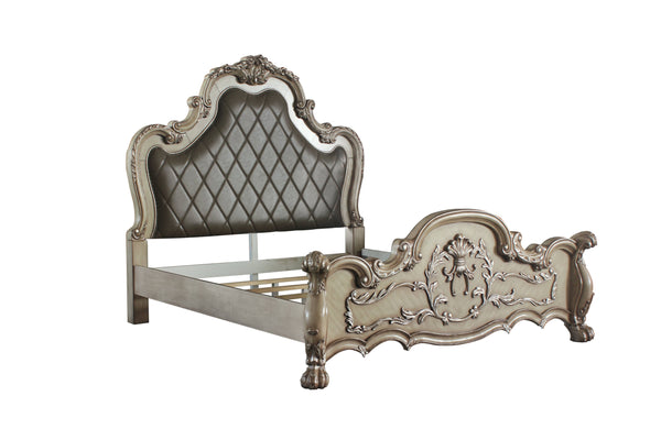 Elegant yet lightheartedly playful, Dresden is donned in an amiable Vintage Bone White finish with hand-applied burnish over the many layers of stains and finishes that are manually rubbed on, providing depth and character to this group. The Rococo style 