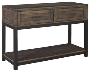 Combining a two-tone finish with a gently distressed texture produces one very distinctive sofa table. Whether your style is modern farmhouse or urban industrial, the Johurst sofa table is the perfect accent for your rustic retreat.<br><br><b>Additional D