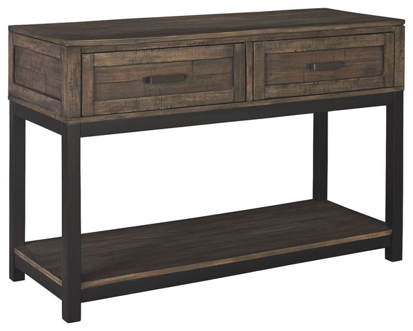 Combining a two-tone finish with a gently distressed texture produces one very distinctive sofa table. Whether your style is modern farmhouse or urban industrial, the Johurst sofa table is the perfect accent for your rustic retreat.<br><br><b>Additional D