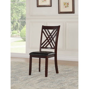 Armless Chair Stationary Seat: Standard Dining Height Padded Seat: Black PU, Square Shape, Thick: 2-" (60mm), Wooden Seat Apron Wooden Open Backrest: Overlapped -"XX-" Shape Wood Tapered Leg<br/><br/><b>Product Features</b><ul><li>Case: 2Pc/1Ctn</li><li>F