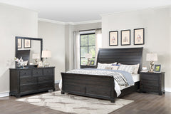 Transform your bedroom into a stylish and functional haven with the Stafford County 5 Piece Wood Bedroom Set in walnut brown. This set includes a sleigh platform bed with a storage base, a dresser, a mirror, and two nightstands, all crafted from solid aca