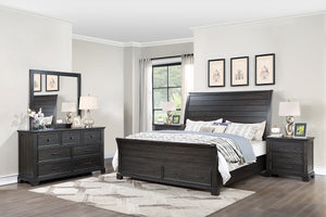 Transform your bedroom into a stylish and functional haven with the Stafford County 5 Piece Wood Bedroom Set in walnut brown. This set includes a sleigh platform bed with a storage base, a dresser, a mirror, and two nightstands, all crafted from solid aca