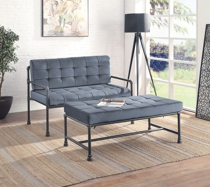 Foam Density: D20 Memory Foam<br/><br/><b>Product Features</b><ul><li>KD</li><li>Memory Foam Seat & Back Cushion</li><li>Water Pipe Style</li><li>Loose Back & Seat Cushion</li><li>Case: 1Pc/1Ctn</li><li>Finish: Gray Velvet & Sandy Gray Finish</li><li>Styl