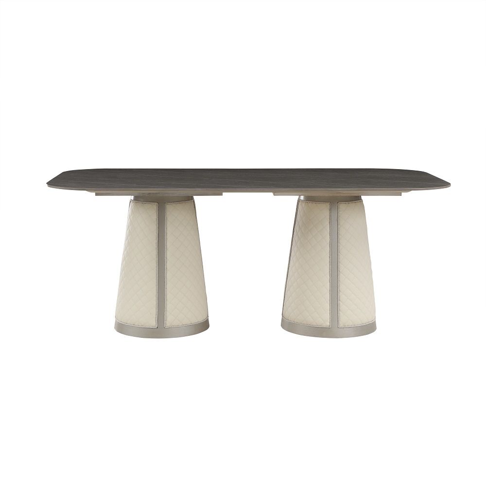 Fixed Table Top Engineered Stone Top Lozenge Chanel Design Cone Shape Base