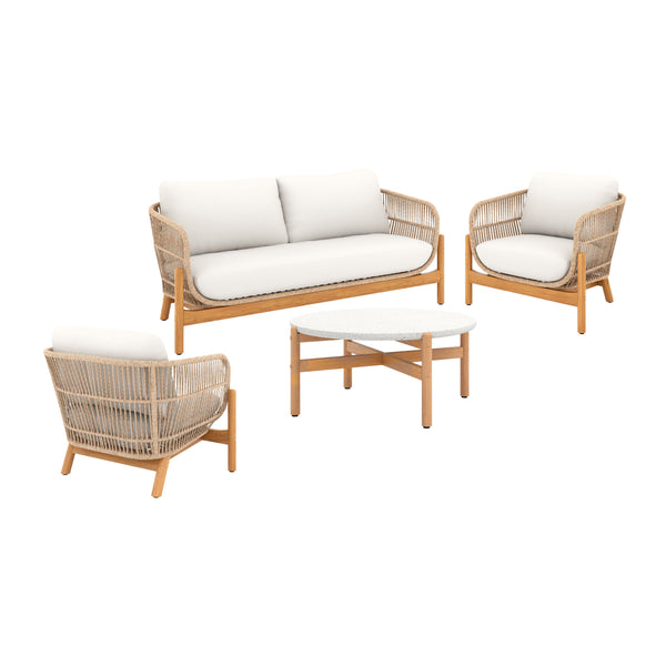 Introducing the Solstice 4 Piece Outdoor Conversation Set in Linen Beige, a complete ensemble that transforms your outdoor space into a cozy retreat. Crafted from FSC Certified Acacia Solid Wood, this set is not only durable but also environmentally frien