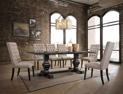 Superior craftsmanship and nicely detailing make the Morland collection a beautiful centerpiece for any dining area. Rectangular shape with double pedestal and trestle base makes this table looks more classic and nice. With matching armless parson chair, 