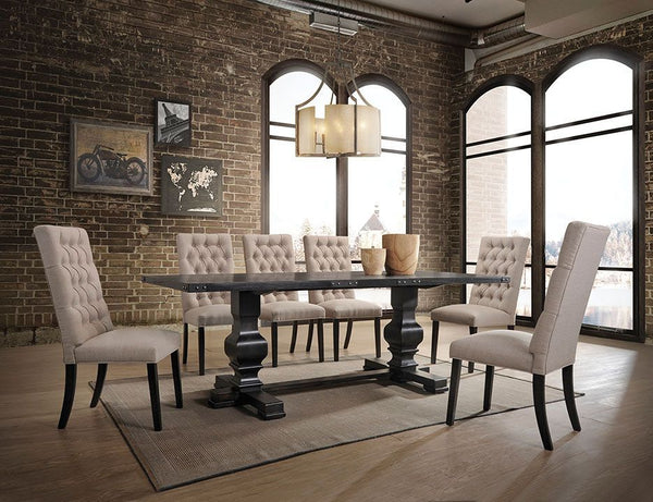 Superior craftsmanship and nicely detailing make the Morland collection a beautiful centerpiece for any dining area. Rectangular shape with double pedestal and trestle base makes this table looks more classic and nice. With matching armless parson chair, 