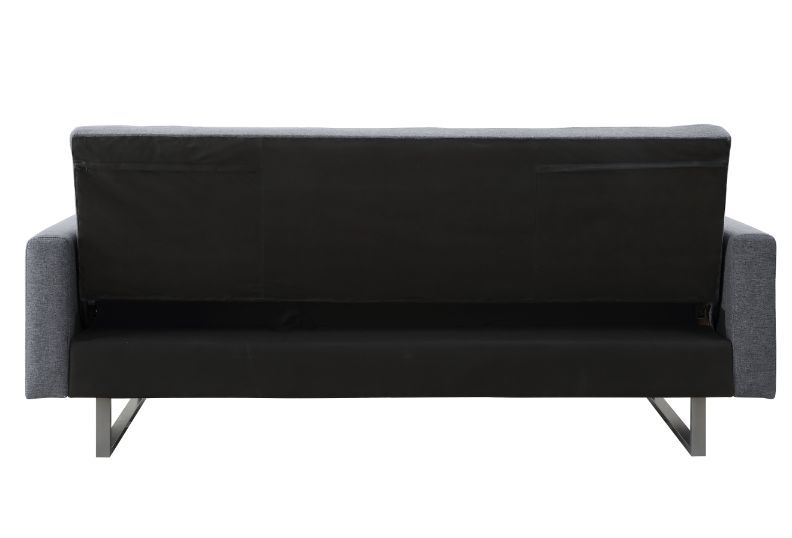 The fully upholstered sofa embodies a contemporary style infused with rich textures. It features tight seat and back cushions, with full foam seat construction for comfortable support. The adjustable frame can be laid flat to turn the sofa into a sleeping