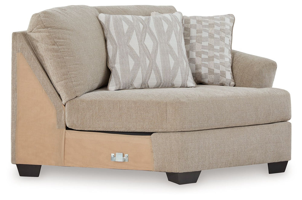 This right-arm facing cuddler is made with polyester upholstery. Pairs with other items in the series to make a sectional.<br><br><b>Additional Dimensions</b><br><ul><li>Arm height: 26-"</li><li>Seat depth: 32-"</li><li>Seat height: 21-"</li><li>Top of cu