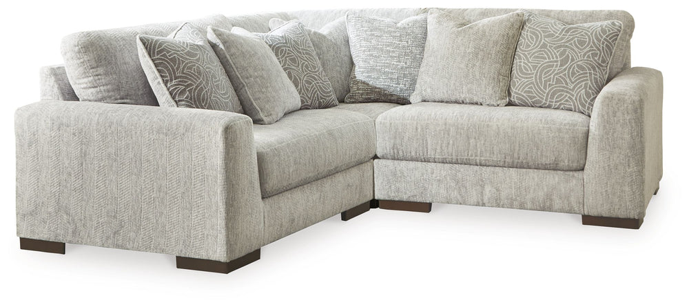Sit back and enjoy the velvety softness of this sectional. Its contemporary design is accentuated by a subtle chevron pattern that masters the art of smart and sophisticated style.<br/><br/><b>Product Features</b><ul><li>Includes 3 pieces: left-arm facing