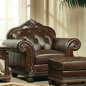 The Anondale collection reflects completely classic and elegant style, expertly crafted with rich espresso top grain leather match upholstery. Includes classic features button tufted back, generous rolled armrests, decorative molding trim and oversized se