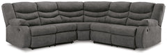 Affordable luxury made easy. An essential for living room lounging, this sectional is a star in social spaces. Its sleek slate gray faux leather is well-suited for mixing and matching with your existing pieces. Pull tab reclining keeps you and your compan