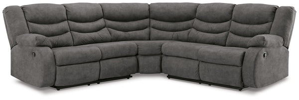 Affordable luxury made easy. An essential for living room lounging, this sectional is a star in social spaces. Its sleek slate gray faux leather is well-suited for mixing and matching with your existing pieces. Pull tab reclining keeps you and your compan