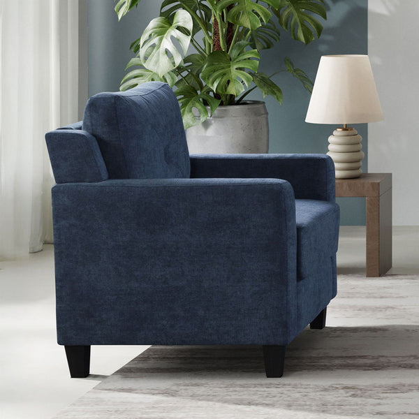 Experience ultimate comfort and style with Horatio navy Chenille sofa.The tight back and seat cushions ensure a comfortable seating experience, supported by pocket coil construction and a sturdy wooden inner frame. This set is perfect for creating a moder