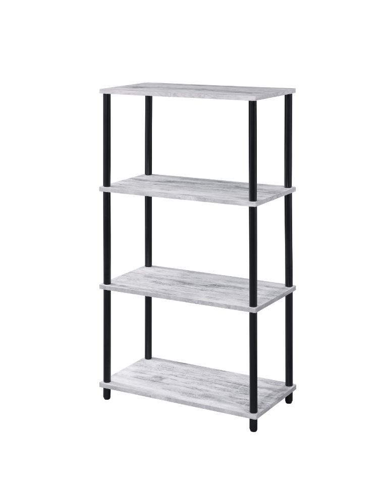 Add some original and cozy ideas to your reading place. The Nypho Bookshelf is truly impressive piece of furniture that features rustic wooden shelves and black-finished metal frame. It provides four shelves for books, magazines, and other decorative item
