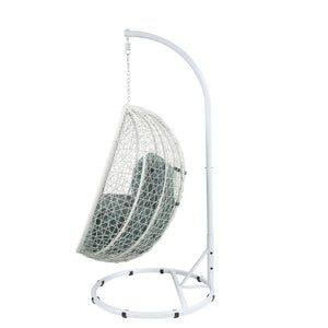Simona - Patio Swing Chair - Green Fabric & White Wicker