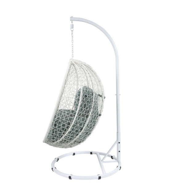 Simona - Patio Swing Chair - Green Fabric & White Wicker