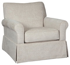 Thanks to its tailored skirt, this swivel glider accent chair sure doesnâ€™t look like it can do a 360, but youâ€™ll love the fact that it can. Whether your style is shabby chic, modern farmhouse or American classic, this swivel chair is sure to be sittin