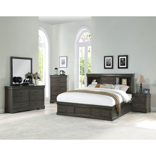 The Louis Philippe III storage bed is exclusively designed and filled with romantic spirit. A piece crafted and inspired by the luxurious designs of the past, this gorgeous bed features a stunning rectangular bookcase headboard and low profile footboard a