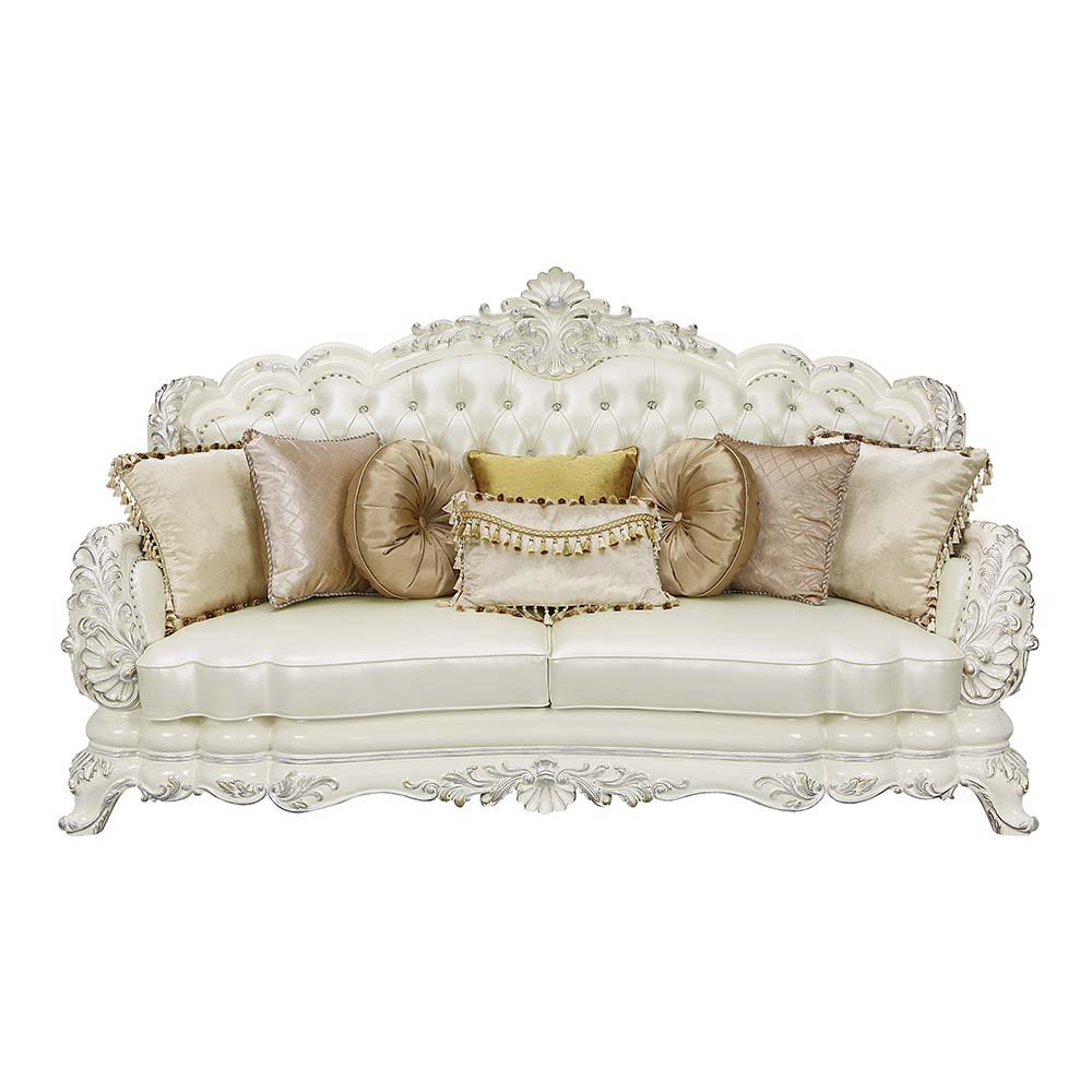Be the talk of the town with the immaculate Adara sofa. The sofa features a traditional camel back design and a button-tufted backrest for those timeless details. Boasting an extravagant crown molding that is perched on top as a wow factor. The armrests a