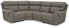 Destination: chic comfort. This power reclining sectional launches your living room into superior form with stellar attention to detail. Exemplifying attainable luxury, its handsome hue has an air of sophistication youâ€™ll long to lounge in. And when you