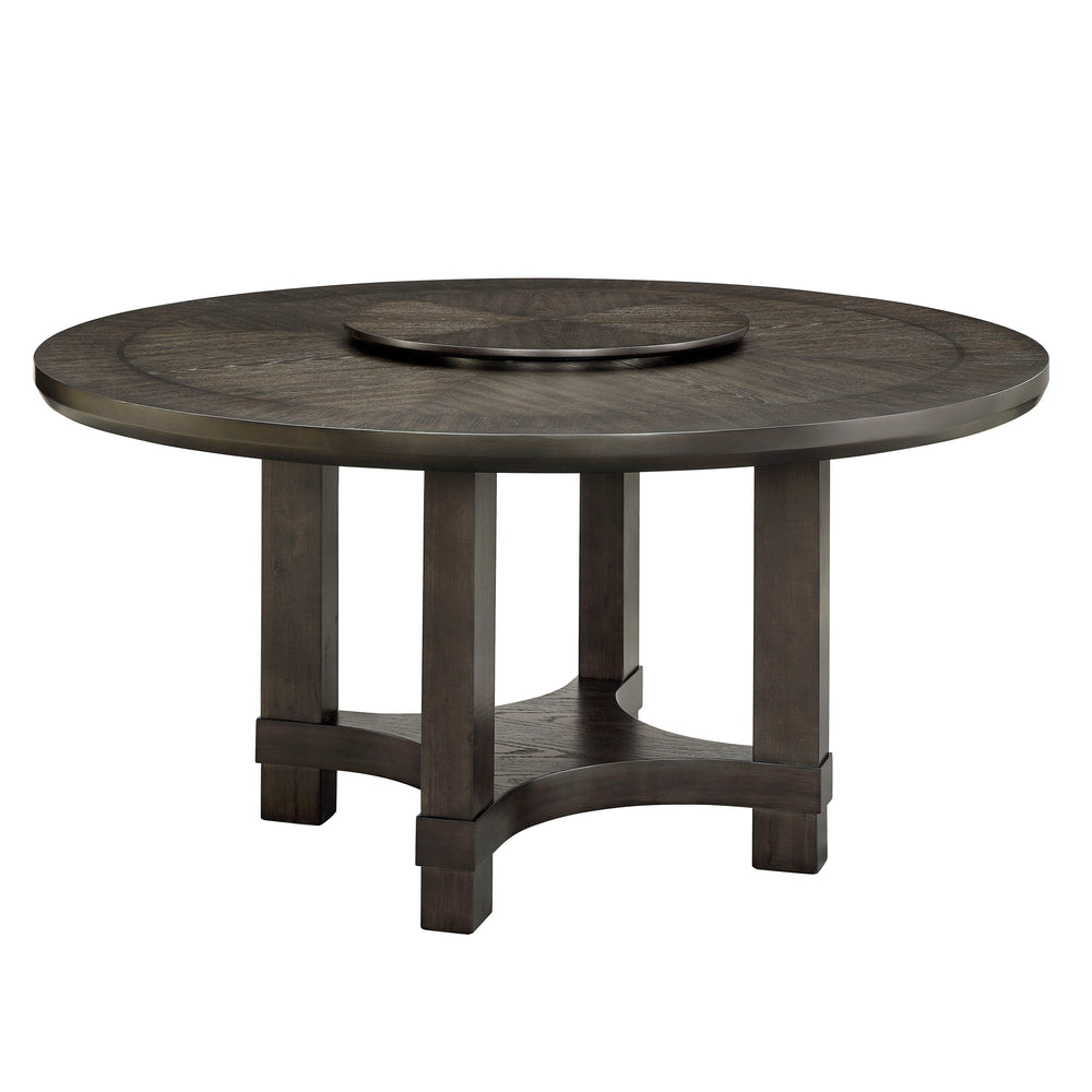 Create a welcoming and stylish dining space with this beautifully crafted set, designed for both everyday meals and special gatherings. The round tabletop and accompanying turntable offers a spacious surface with a rich, dark finish that adds a touch of s