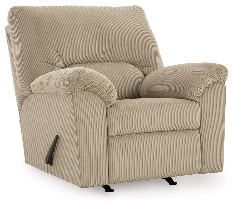 This recliner is a cozy interpretation of casual contemporary style. Its super-soft corduroy makes curling up with a book or your favorite show that much more comfortable. You-'re sure to appreciate its sincere styling and homey approach to relaxation.<br