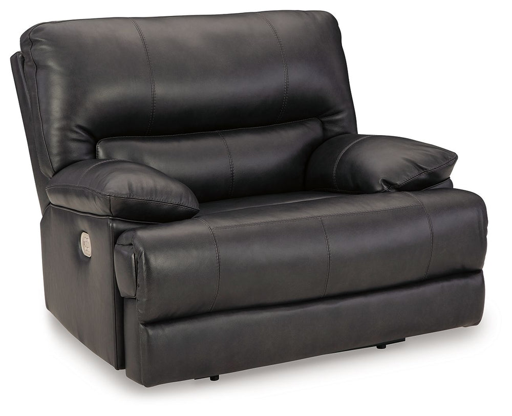 Striking form, meet contemporary function. This power recliner combines your ideal comfort features, like one-touch reclining and adjustable headrests, into one sophisticated package. With a design defined by the luxe look of black leather, this recliner 
