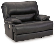 Striking form, meet contemporary function. This power recliner combines your ideal comfort features, like one-touch reclining and adjustable headrests, into one sophisticated package. With a design defined by the luxe look of black leather, this recliner 