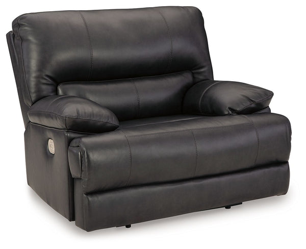 Striking form, meet contemporary function. This power recliner combines your ideal comfort features, like one-touch reclining and adjustable headrests, into one sophisticated package. With a design defined by the luxe look of black leather, this recliner 