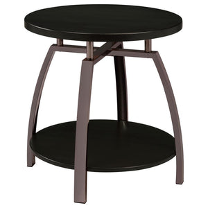 This round end table delivers a blend of modern design and everyday practicality. Crafted with an engineered wood top and lower shelf, both finished in a scratch-resistant laminate veneer, it offers durability and elegance. The electroplated black nickel 