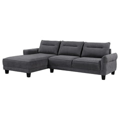 Experience ultimate comfort with this modern two-piece sofa chaise, available in grey or white. The fuzzy teddy bear-like textured fabric upholstery creates a cozy atmosphere. The softly rounded arms and welt framed reversible back cushions add a touch of