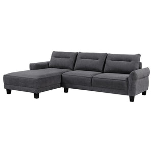 Experience ultimate comfort with this modern two-piece sofa chaise, available in grey or white. The fuzzy teddy bear-like textured fabric upholstery creates a cozy atmosphere. The softly rounded arms and welt framed reversible back cushions add a touch of