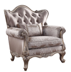 KD Leg, Tight Back & Loose Seat Cushion (1+1) 2 Pillows Included, Buttonless Tufted, Scrolled Floral Molding Trim CONSTRUCTION: [sc]