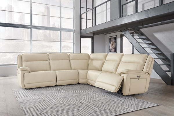 Double Deal - Almond - 5-Piece Power Reclining Sectional
