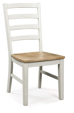 Busy breakfasts and family dinners get a dose of modern farmhouse flair with this dining chair. Its two-tone finish contrasts a light butcher block hue with an antiqued white frame for an utterly charming effect. A contoured seat elevates the comfort leve