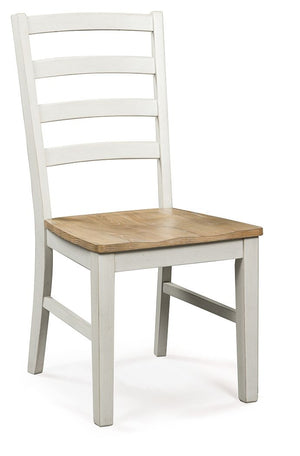 Busy breakfasts and family dinners get a dose of modern farmhouse flair with this dining chair. Its two-tone finish contrasts a light butcher block hue with an antiqued white frame for an utterly charming effect. A contoured seat elevates the comfort leve