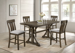 Elevate your dining experience with this beautifully crafted counter-height dining set, where rustic charm meets modern sophistication. Designed to bring warmth and style to any space, the sturdy table features a bold trestle base that exudes farmhouse ap