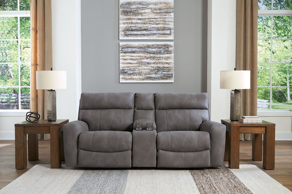 Next-Gen Durapella - Slate - 3-Piece Power Reclining Sectional Loveseat With Console